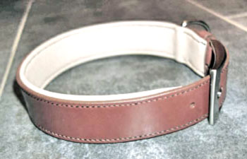 collier pour chien en cuir doublé veau cousu au fil de lin - largeur 5 cm